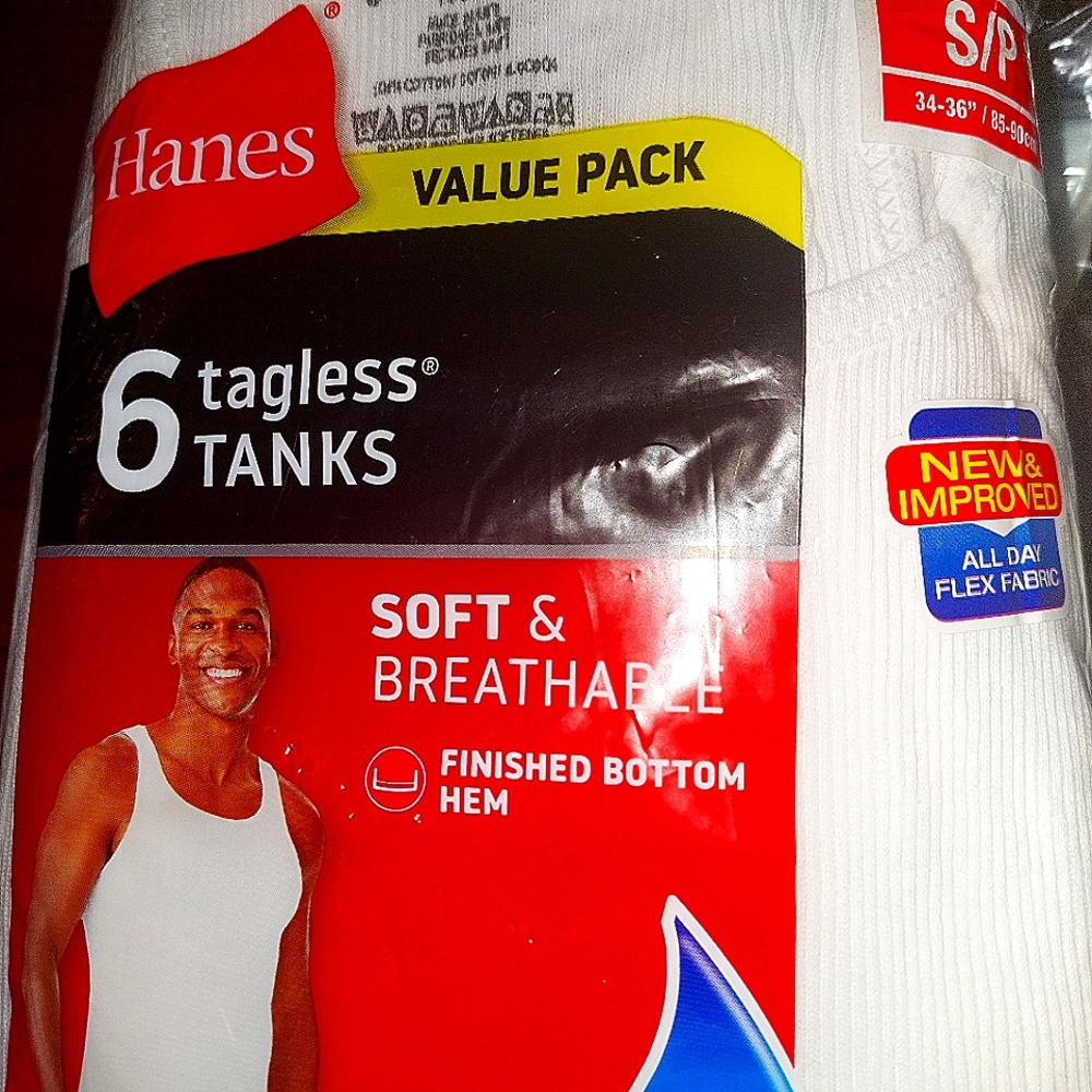 HANES MEN'S 6 PACK OF TAGLESS TANK TOPS SIZE SMALL